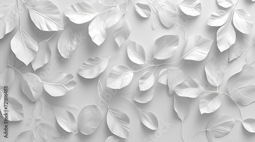 White geometric leaves 3d tiles texture Background banner panorama. generative ai © Malaika