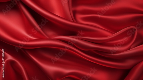 Luxurious red satin fabric with a smooth, reflective texture creating waves.
