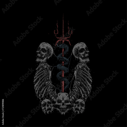 skull skeleton snake death metal illustration