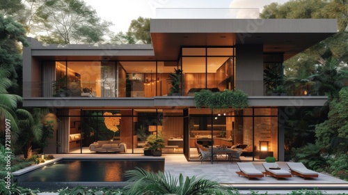 Élégante maison de luxe au cœur d'une forêt automnale avec espace extérieur accueillant
