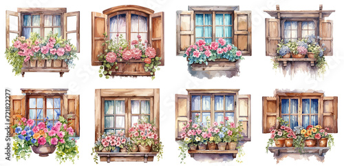 Set of watercolor vintage floral flower box Sticker, Clipart, PNG, generated ai.