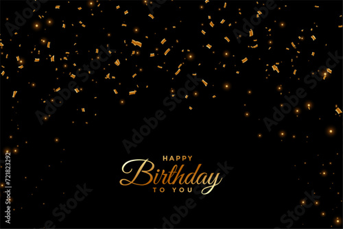 happy birthday party celebration poster with golden confetti decor