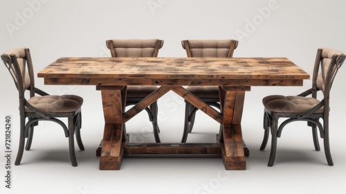 Ensemble Salle à Manger : Table Rustique en Bois et Chaises Cuir Vintage pour un Style Raffiné