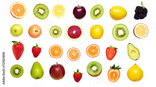 Assortment of different fruits and berries  flat lay  top view isolated on transparent and white background.PNG image.