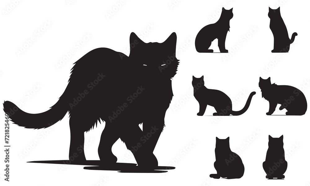 Cat and dog black silhouette
