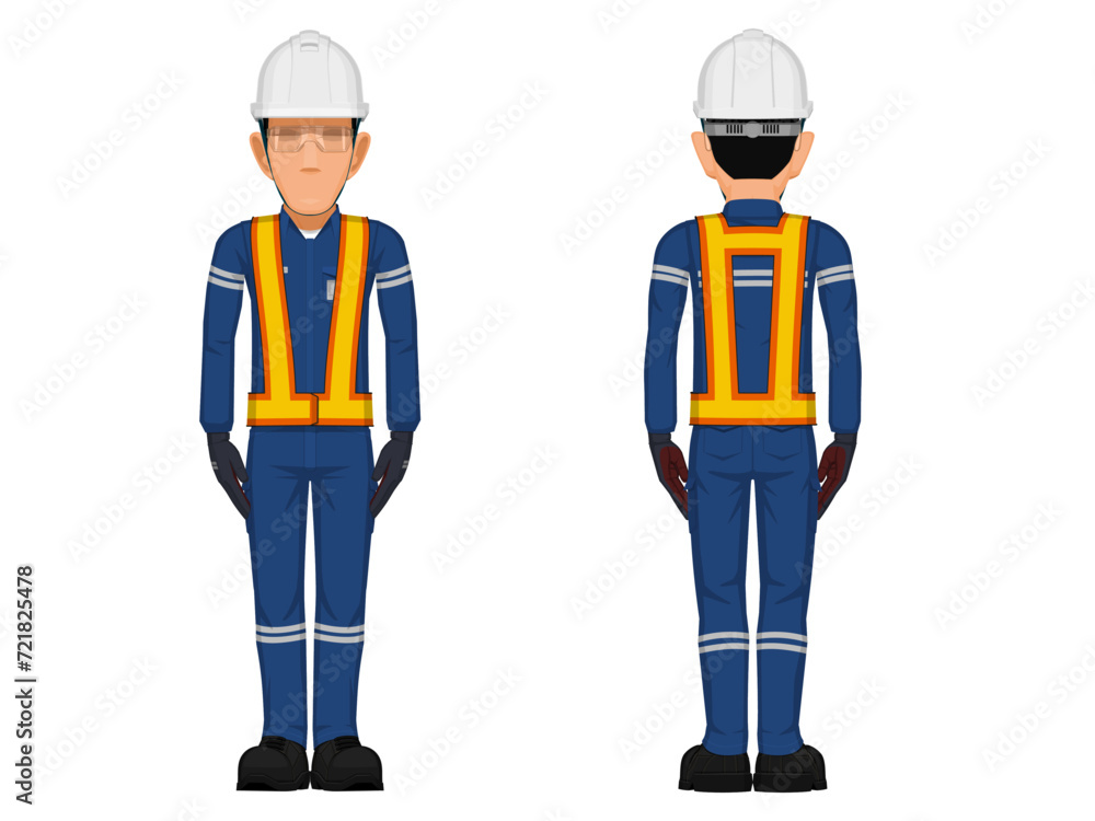 Set of construction worker in the position of stand to attention Set of construction worker in the position of stand to attention