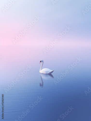 White Swan in the Evening Pink Sky