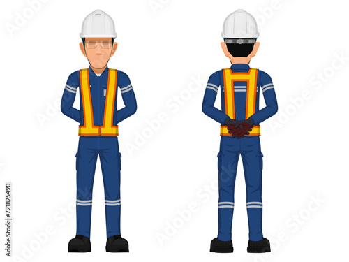Set of construction worker in the position of parade rest
