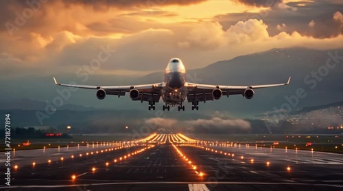 Commercial 747 airplane taking off from the runway Generative AI photo