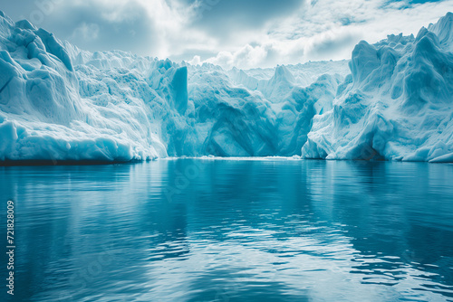 A melting glacier  emphasizing the loss of ice reserves.