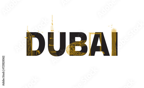 exploring dubai. travel and tours illustrations vector Famous landmark around the world grouped together.tourism poster road logo. World tourism day