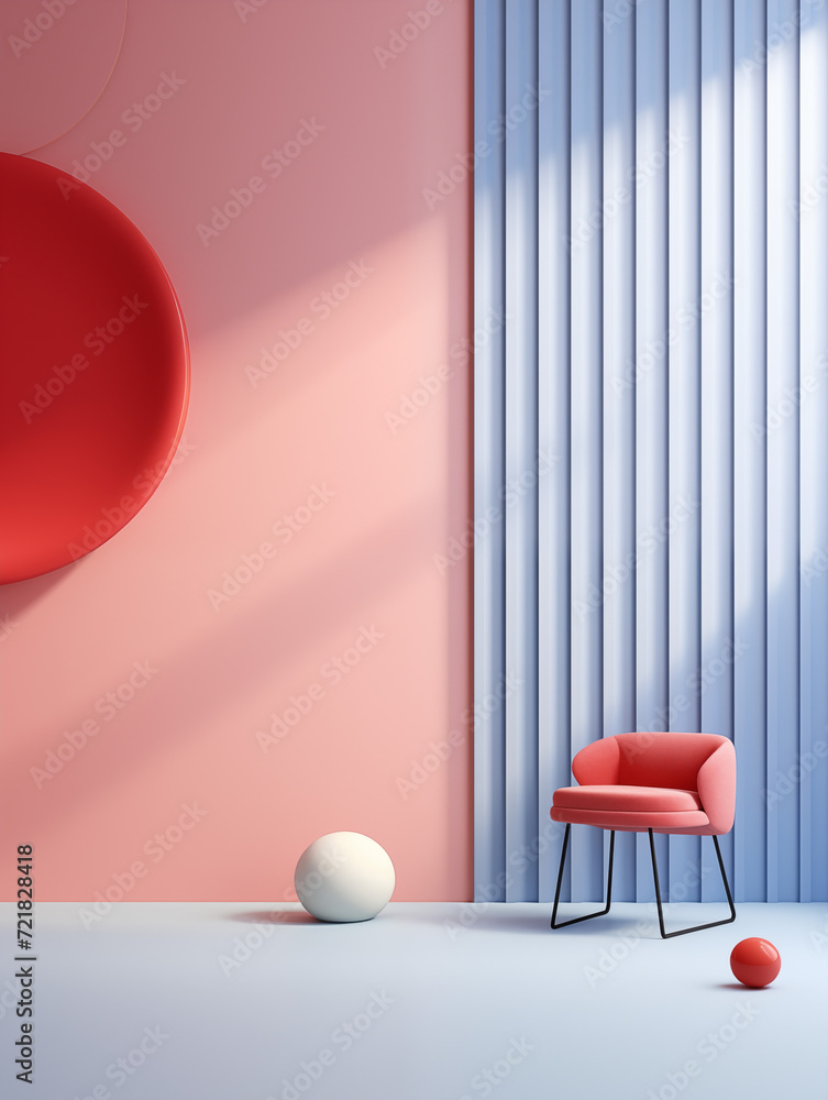 Modern Minimalist Interior with Pink Wall and Red Chair Modern Minimalist Interior with Pink Wall and Red Chair