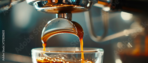 Liquid gold: A close-up of rich espresso cascading into a glass, the quintessence of a freshly brewed morning