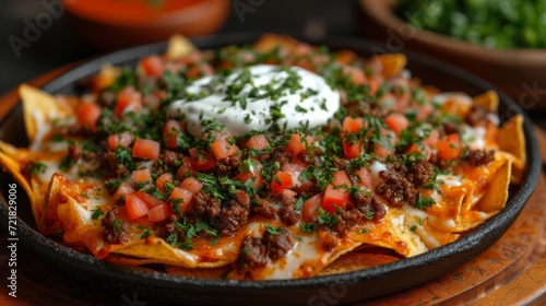 Mexican Beef Nachos Close-Up - food photography Generative AI