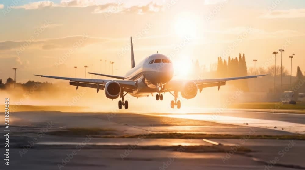 747 airplane jet taking off with sun in background Generative AI 747 airplane jet taking off with sun in background Generative AI