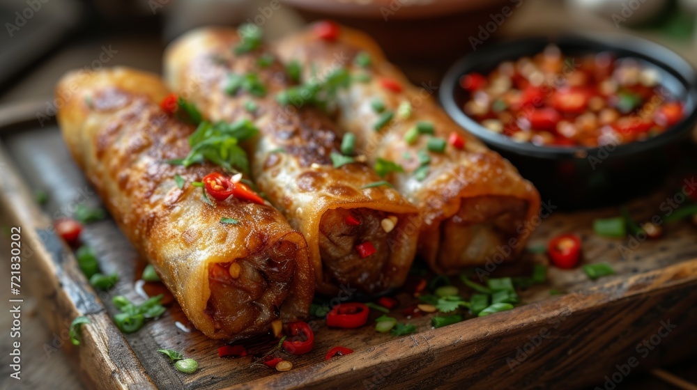 Delicious Beef Spring Rolls - Food photography Generative AI Delicious Beef Spring Rolls - Food photography Generative AI