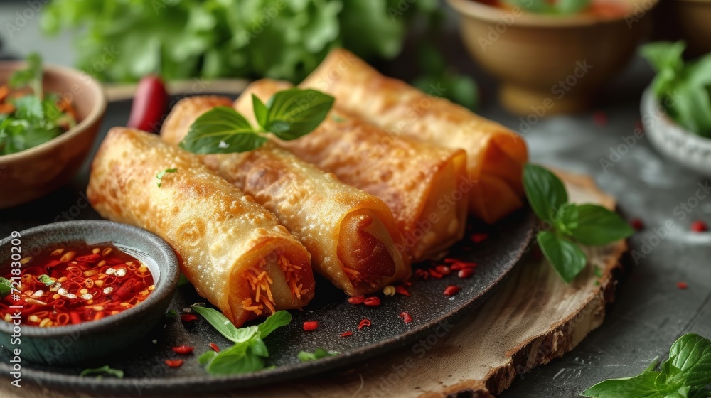 Delicious Beef Spring Rolls - Food photography Generative AI Delicious Beef Spring Rolls - Food photography Generative AI