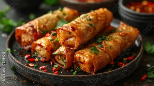Delicious Beef Spring Rolls - Food photography Generative AI
