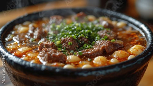 Japanese Beef Udon Noodle Soup - Food Photography Generative AI photo
