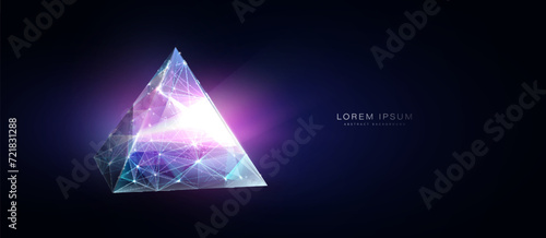 Prism with Light rays. Crystal, Diamond. Rainbow colors. Low poly wireframe, lines, and triangles, point connecting network. Illustration vector