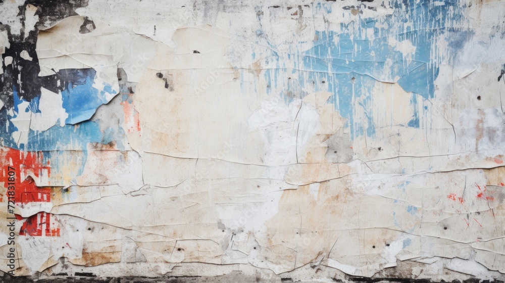 Aged urban wall showing layers of peeling paint, creating a textured backdrop with a history.