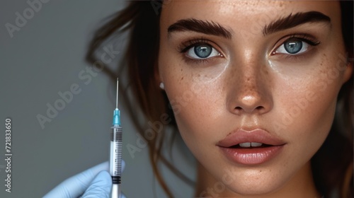 Procédure cosmétique : Femme recevant une injection, soin esthétique avec seringue