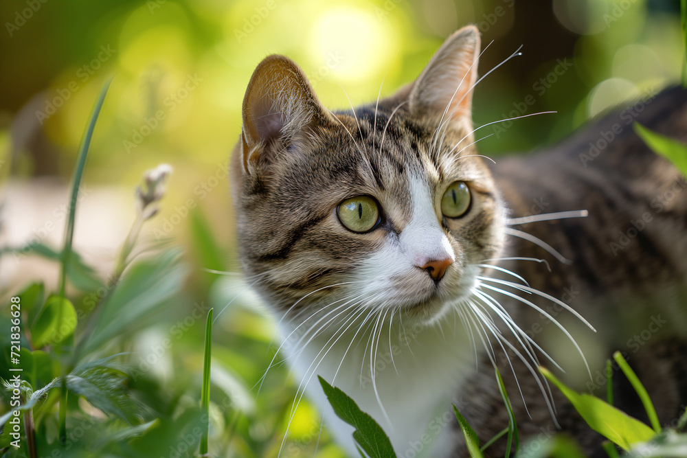 A kitten in the garden, eye detail.