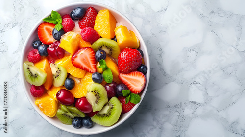 Healthy fresh fruit salad in a bowl  copy space  generative ai