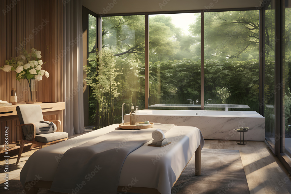 Spa room with floor to ceiling windows