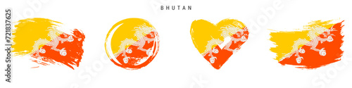 Bhutan hand drawn grunge style flag icon set. Free brush stroke flat vector illustration isolated on white