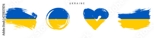 Ukraine hand drawn grunge style flag icon set. Free brush stroke flat vector illustration isolated on white