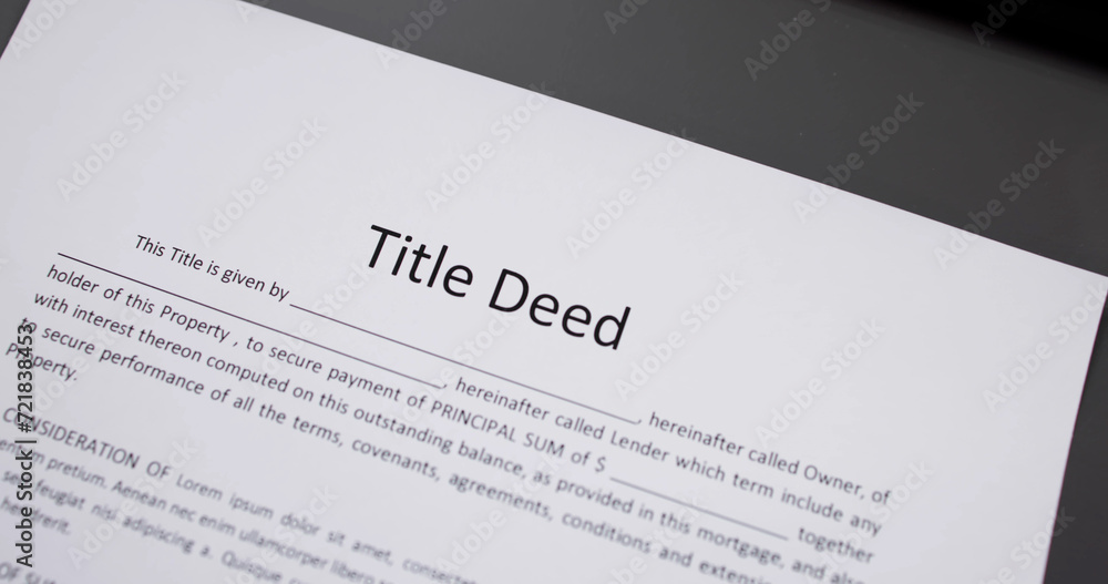Obraz premium Property Title Deed. Real Estate Document