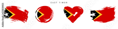 East Timor hand drawn grunge style flag icon set. Free brush stroke flat vector illustration isolated on white