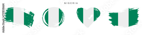 Nigeria hand drawn grunge style flag icon set. Free brush stroke flat vector illustration isolated on white
