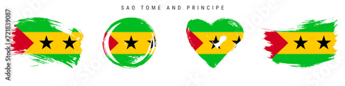 Sao Tome and Principe hand drawn grunge style flag icon set. Free brush stroke flat vector illustration isolated