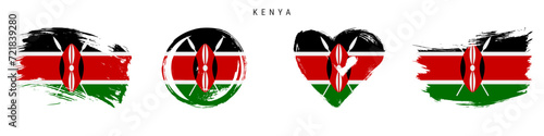 Kenya hand drawn grunge style flag icon set. Free brush stroke flat vector illustration isolated on white
