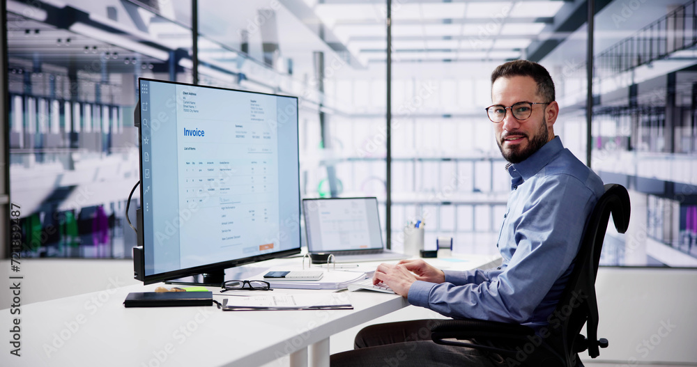 Accountant Using Finance E Invoice Software