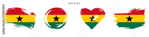 Ghana hand drawn grunge style flag icon set. Free brush stroke flat vector illustration isolated on white
