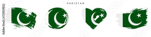 Pakistan hand drawn grunge style flag icon set. Free brush stroke flat vector illustration isolated on white