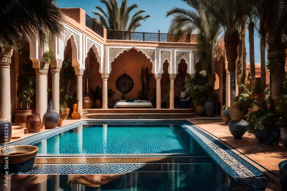 Step into a world of sophistication and opulence with a Moroccan-style swimming pool. 