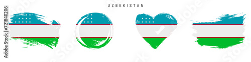 Uzbekistan hand drawn grunge style flag icon set. Free brush stroke flat vector illustration isolated on white
