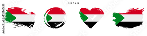 Sudan hand drawn grunge style flag icon set. Free brush stroke flat vector illustration isolated on white