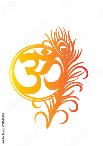 vector design of Om sign with peacock feather 