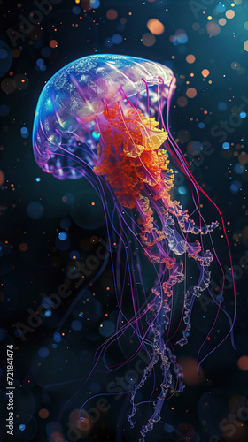 Beautiful, bright jellyfish on a black background 