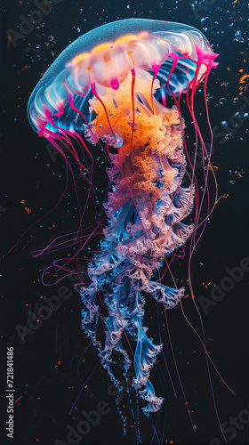 Beautiful, bright jellyfish on a black background 