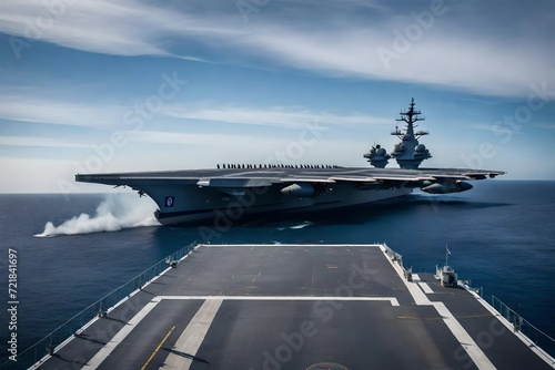 Command attention with our wide poster showcasing a panoramic view of a generic military aircraft carrier. 