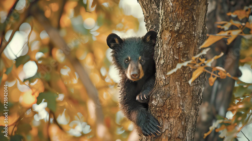 Little bear climbed up a tree
