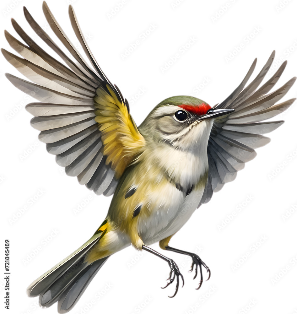 Fototapeta premium Close-up image of a Ruby-Crowned Kinglet bird. 