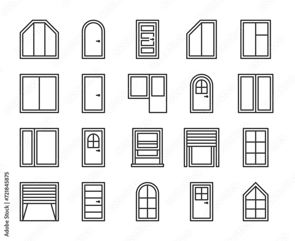Window icons. Windows and Doors line icon set. Editable Stroke. Window icons. Windows and Doors line icon set. Editable Stroke.