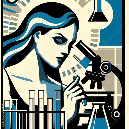 Artistic Depiction of Woman Scientist with Microscope